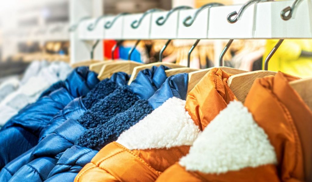 winter jackets stored in a storage unit